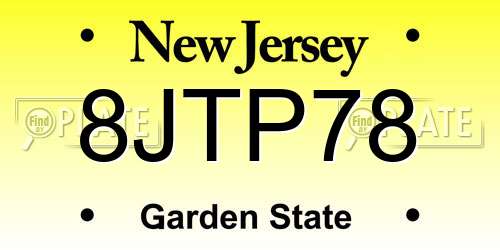 8JTP78 New Jersey License Plate