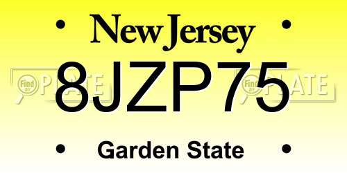 8JZP75 New Jersey License Plate