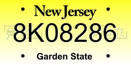 8K08286 New Jersey License Plate