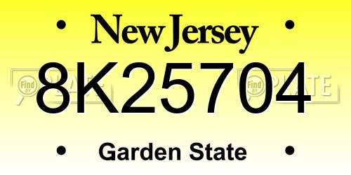8K25704 New Jersey License Plate