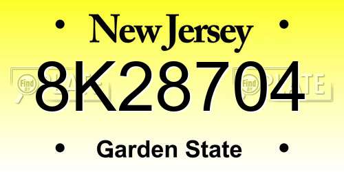 8K28704 New Jersey License Plate