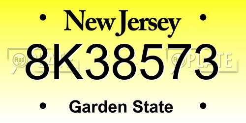 8K38573 New Jersey License Plate