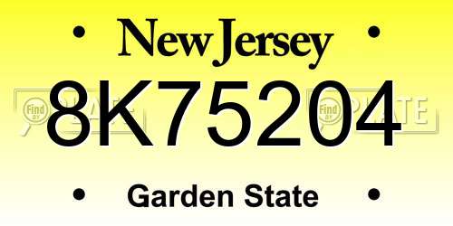 8K75204 New Jersey License Plate