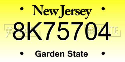8K75704 New Jersey License Plate