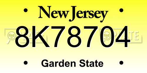 8K78704 New Jersey License Plate