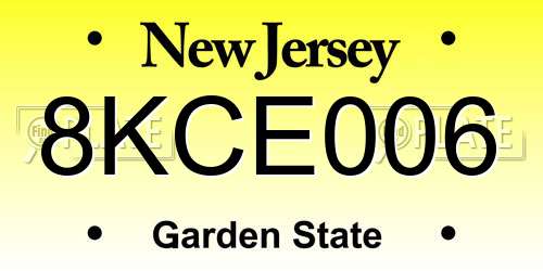 8KCE006 New Jersey License Plate