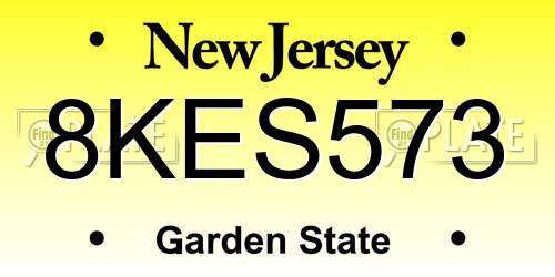 8KES573 New Jersey License Plate