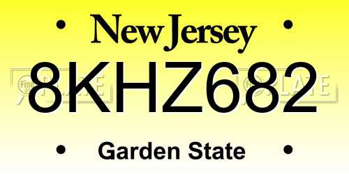 8KHZ682 New Jersey License Plate