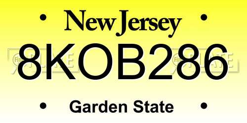 8KOB286 New Jersey License Plate