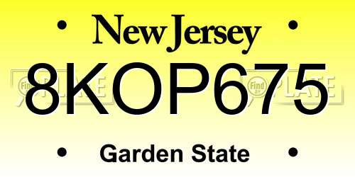 8KOP675 New Jersey License Plate