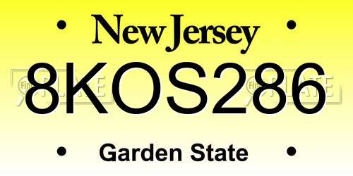 8KOS286 New Jersey License Plate