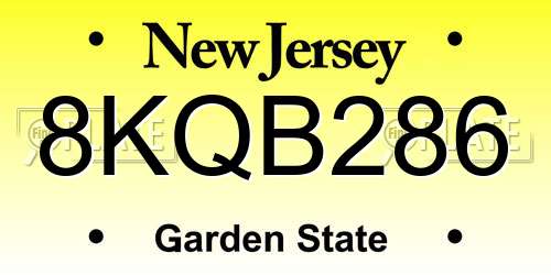 8KQB286 New Jersey License Plate