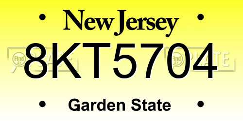 8KT5704 New Jersey License Plate