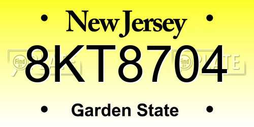 8KT8704 New Jersey License Plate