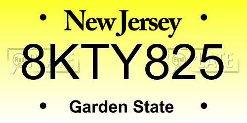 8KTY825 New Jersey License Plate