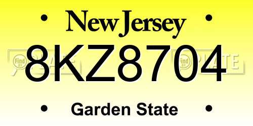 8KZ8704 New Jersey License Plate