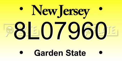 8L07960 New Jersey License Plate