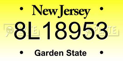 8L18953 New Jersey License Plate