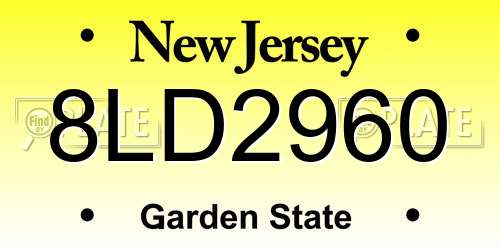 8LD2960 New Jersey License Plate