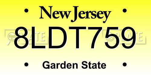 8LDT759 New Jersey License Plate