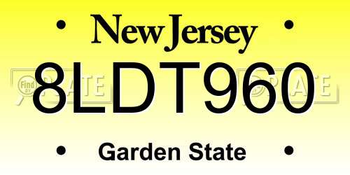8LDT960 New Jersey License Plate