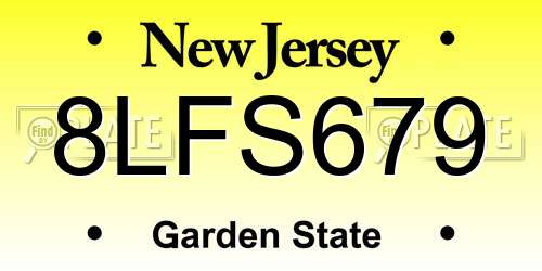 8LFS679 New Jersey License Plate