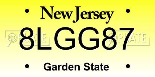 8LGG87 New Jersey License Plate