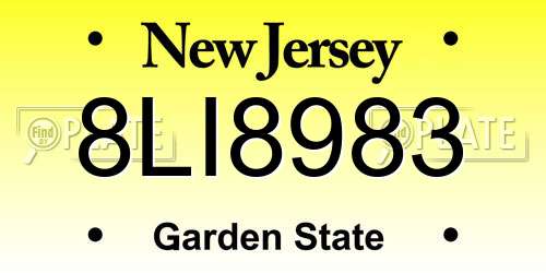 8LI8983 New Jersey License Plate