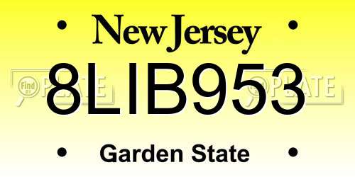 8LIB953 New Jersey License Plate