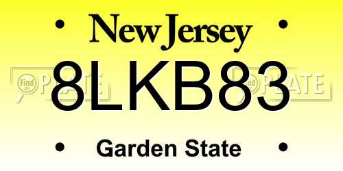 8LKB83 New Jersey License Plate