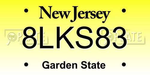 8LKS83 New Jersey License Plate