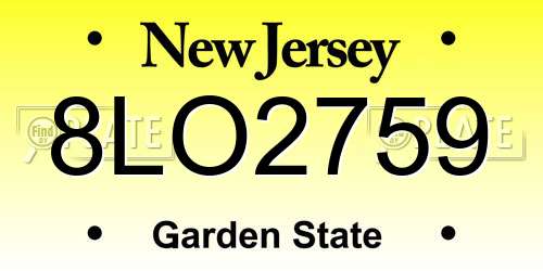 8LO2759 New Jersey License Plate