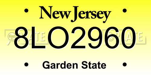 8LO2960 New Jersey License Plate