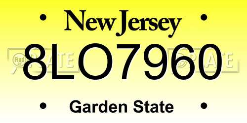 8LO7960 New Jersey License Plate