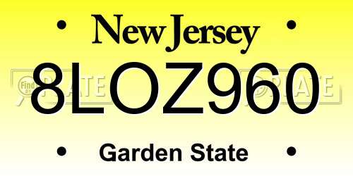 8LOZ960 New Jersey License Plate