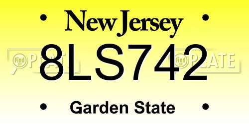 8LS742 New Jersey License Plate