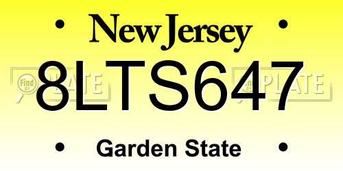 8LTS647 New Jersey License Plate