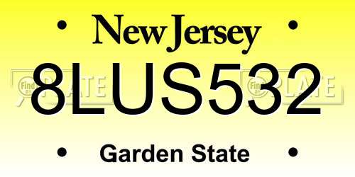 8LUS532 New Jersey License Plate