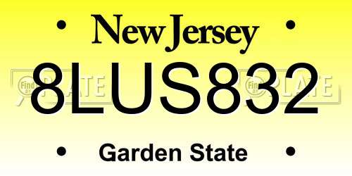 8LUS832 New Jersey License Plate