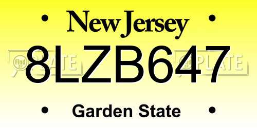 8LZB647 New Jersey License Plate