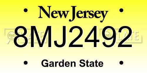 8MJ2492 New Jersey License Plate
