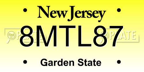 8MTL87 New Jersey License Plate