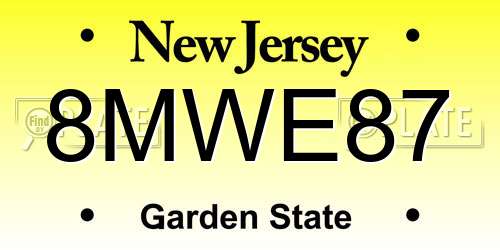 8MWE87 New Jersey License Plate