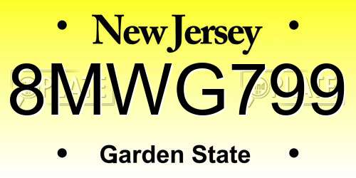 8MWG799 New Jersey License Plate