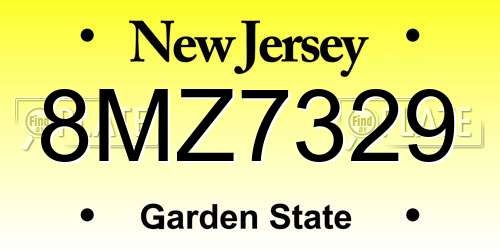 8MZ7329 New Jersey License Plate