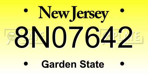 8N07642 New Jersey License Plate