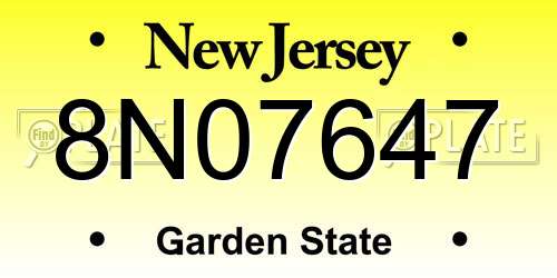 8N07647 New Jersey License Plate