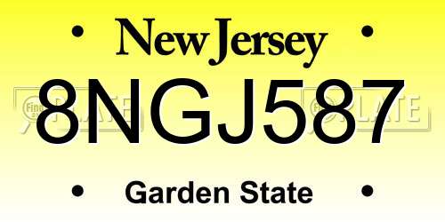 8NGJ587 New Jersey License Plate