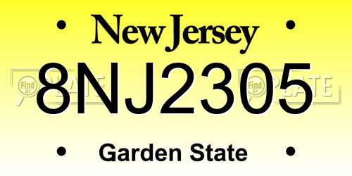8NJ2305 New Jersey License Plate