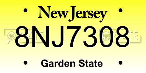 8NJ7308 New Jersey License Plate